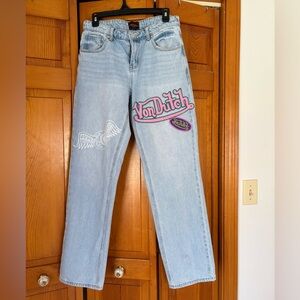 Von Dutch Light Wash Straight-Leg Jeans with Pink Logo